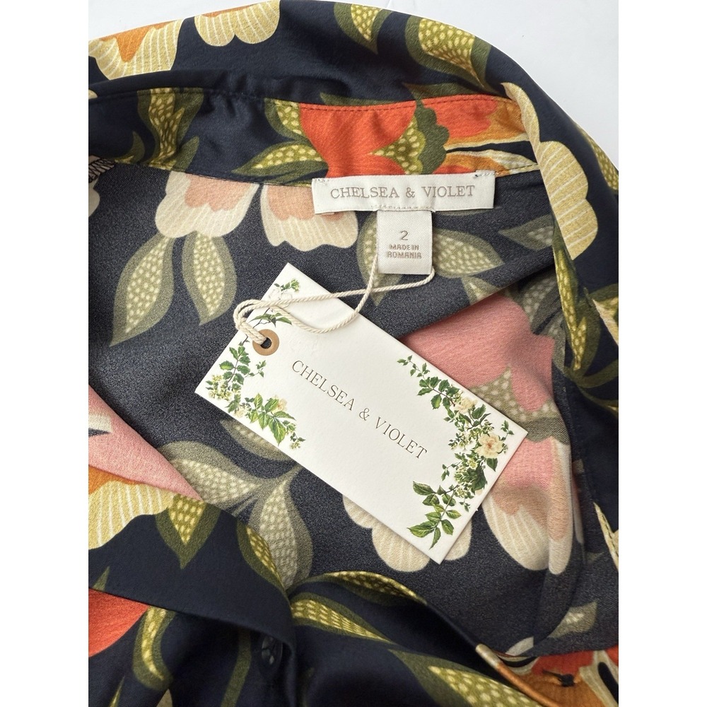 New Chelsea & Violet Black Orange Floral‎ Print Popover Blouse Shirt Size 2 - Picture 4 of 6